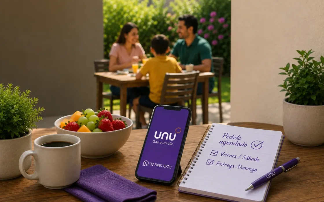 Celular con la app UNU y una recarga de gas agendada